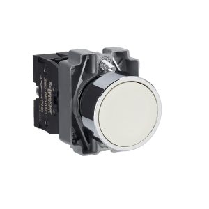 Complete push button, Easy Harmony XB2, metal, flush, white, 22mm, spring return, unmarked, 1NO