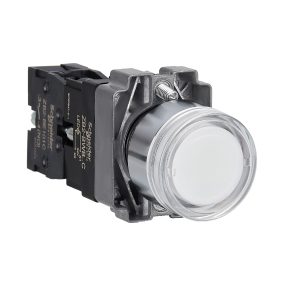 Illuminated push button, Easy Harmony XB2, metal, flush, white, 22mm, spring return, 24V AC DC, 1NO