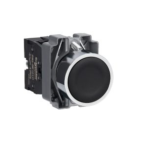 Complete push button, Easy Harmony XB2, metal, flush, black, 22mm, spring return, unmarked, 1NO