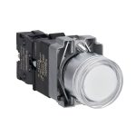 Illuminated push button, Easy Harmony XB2, metal, flush, white, 22mm, spring return, 220V AC, 1NO