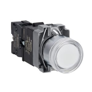 Illuminated push button, Easy Harmony XB2, metal, flush, white, 22mm, spring return, 220V AC, 1NO