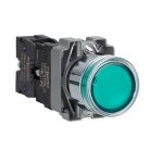 Illuminated push button, Easy Harmony XB2, metal, flush, green, 22mm, spring return, 24V AC DC, 1NO