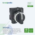 Complete selector switch, Easy Harmony XA2, plastic short handle, 22mm, 3-position, 2NO, spring return, black