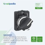Complete selector switch, Easy Harmony XA2, plastic short handle, 22mm, 2-position, 1NO, stay put, black