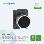 Complete push button, Easy Harmony XA2, plastic head, 22mm, black, 1NO, spring return, unmarked