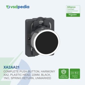 Complete push button, Easy Harmony XA2, plastic head, 22mm, black, 1NO, spring return, unmarked