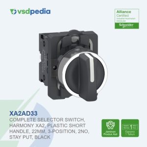 Complete selector switch, Easy Harmony XA2, plastic short handle, 22mm, 3-position, 2NO, stay put, black