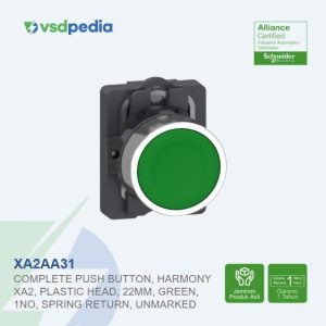 Complete push button, Easy Harmony XA2, plastic head, 22mm, green, 1NO, spring return, unmarked